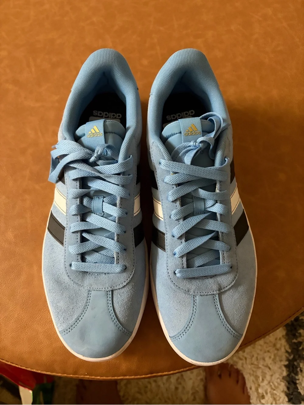 adidas Light Blue Suede Low-Top Sneakers with Black & White Stripes